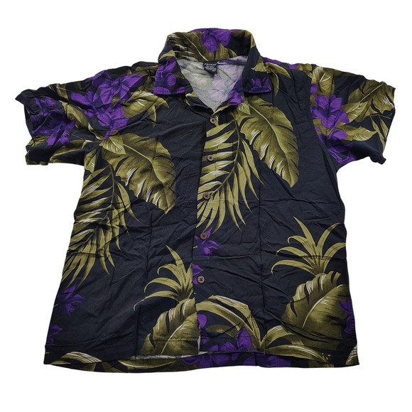 Favant Hawaii Tops - Favant Hawaii Women‎ XL Purple Floral Palm Leaf Rayon Short Sleeve Aloha Shirt